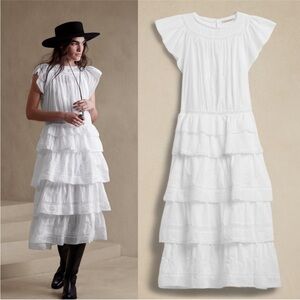 NWOT Banana Republic Selene Embroidered Midi Cotton Ruffle Dress White XXL